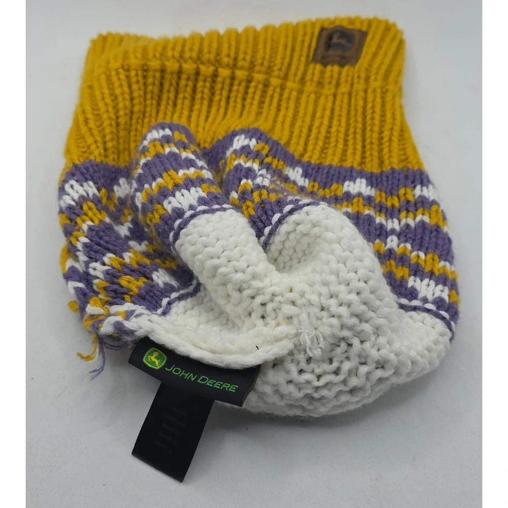 Genuine‎ John Deere Knit Beanie Winter Hat Pom Pom Yellow Purple